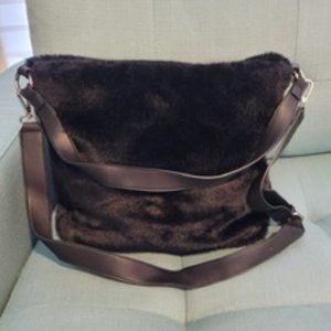 Black faux fur hobo bag